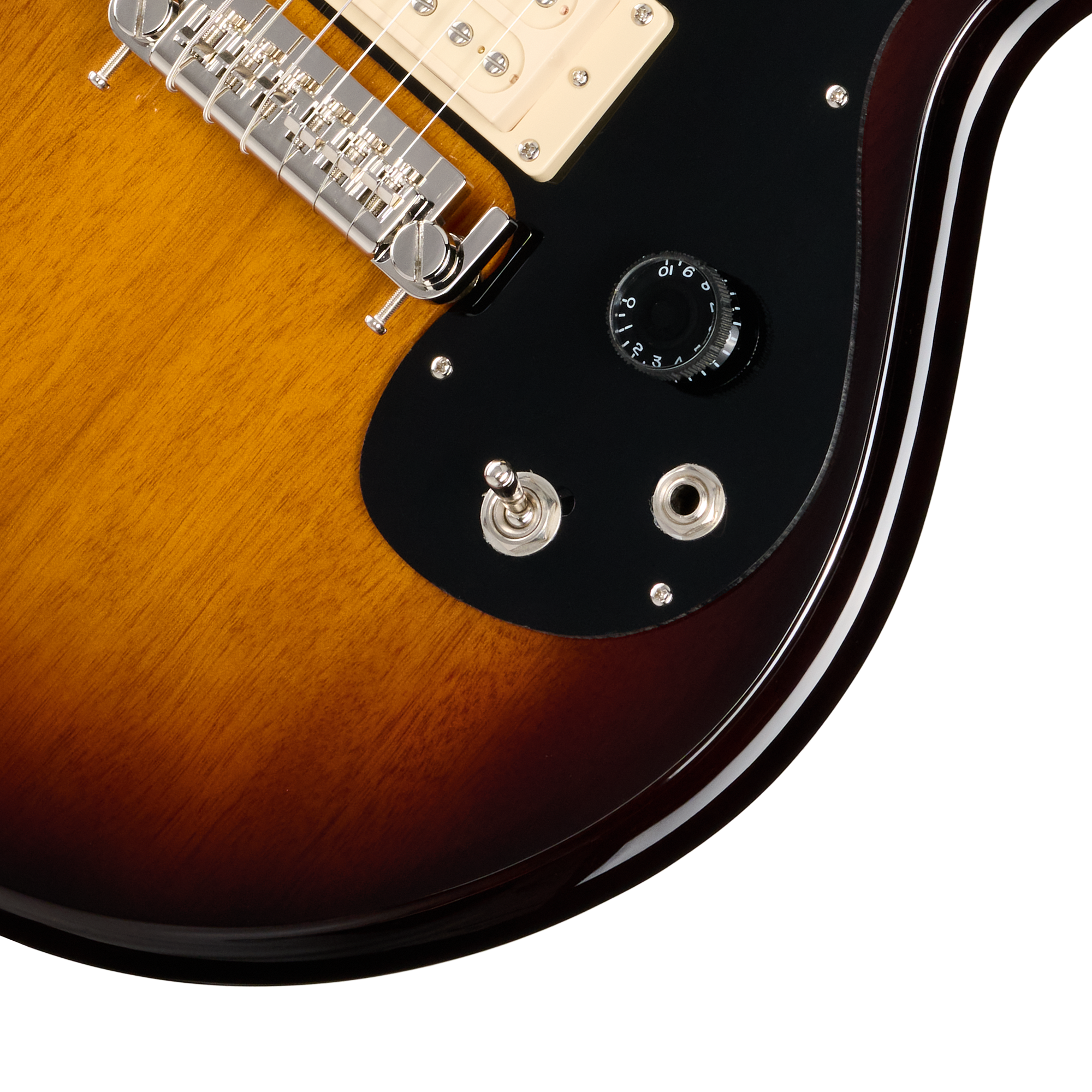 E-Gitarre, Sunburst-Lackierung, schwarzes Schlagbrett, Humbucker-Tonabnehmer, Lautstärkeregler